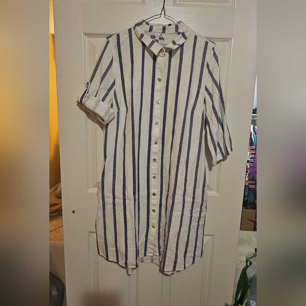 Everlily Striped Button-Up Shirt Dress Sz L